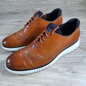 Cole Haan 2.Zerogrand Oxfords Brown Leather Laser Wingtip Dress Shoes Men's 9.5